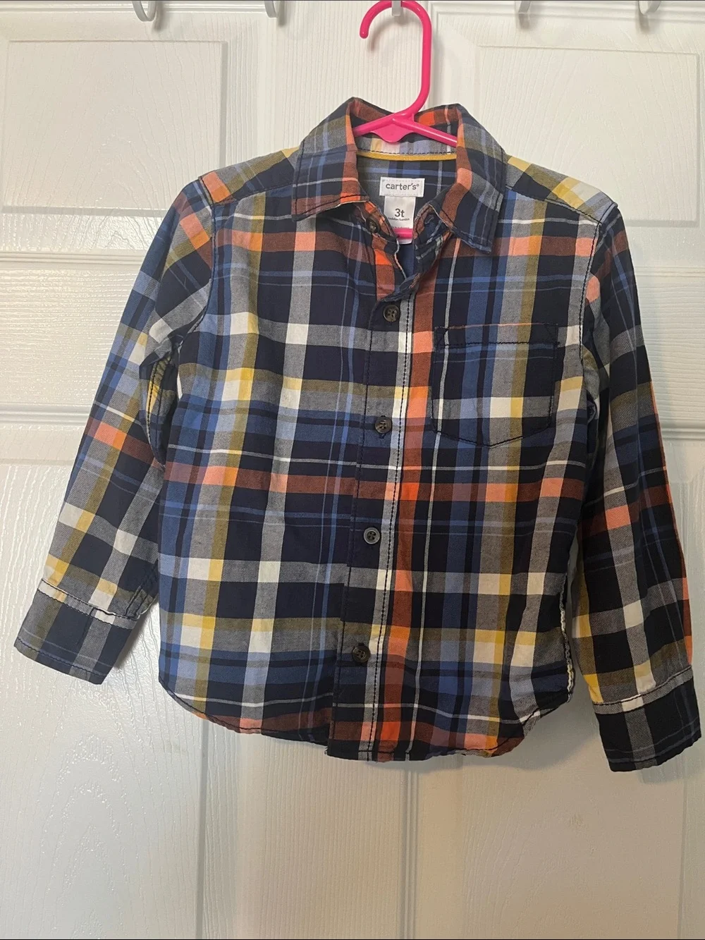 Carter's Navy Plaid Button-Front Shirt with Blue, Orange & Yellow